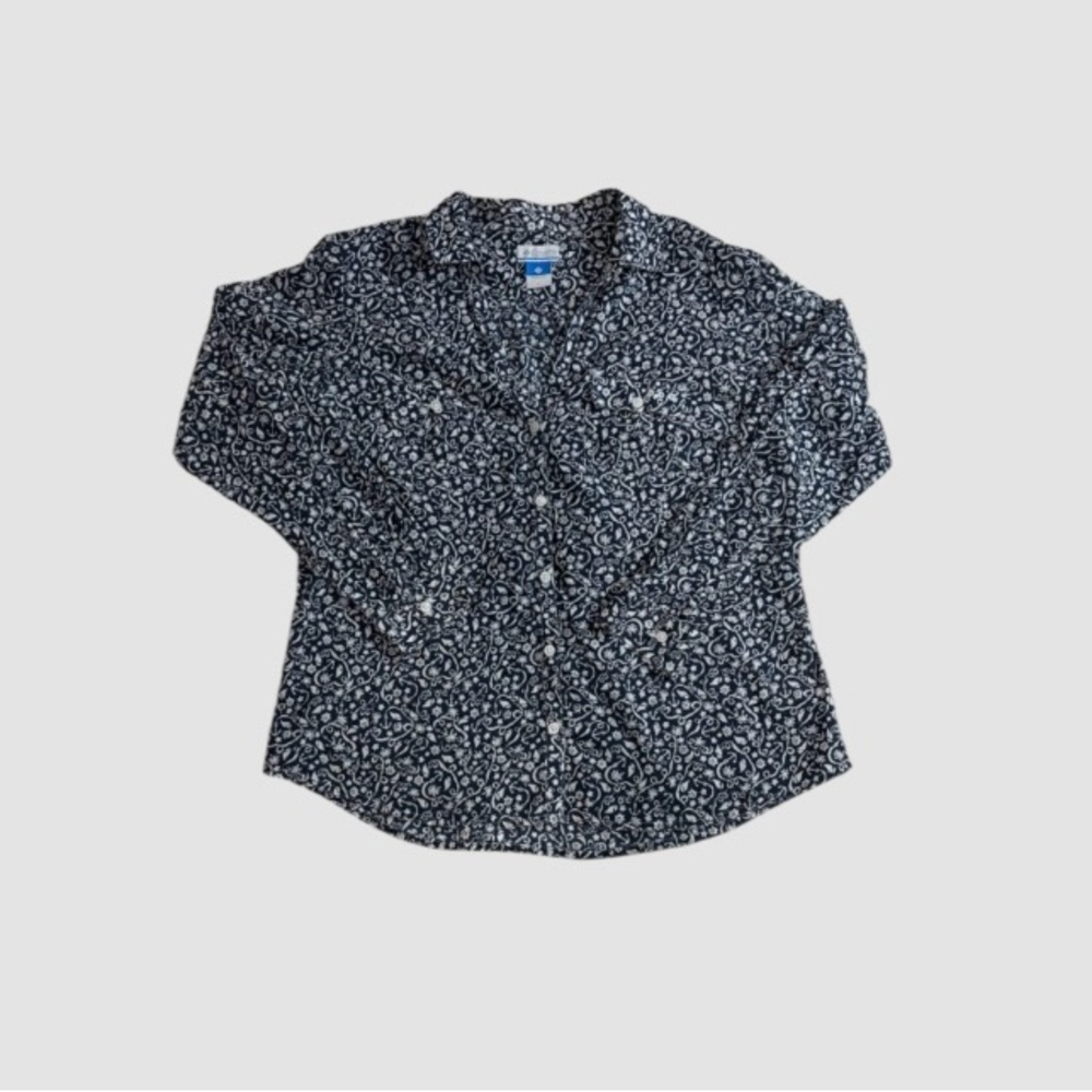 Columbia PFG Women’s Large Long Sleeve‎ Button Up V-neck Nautical Print Shirt
